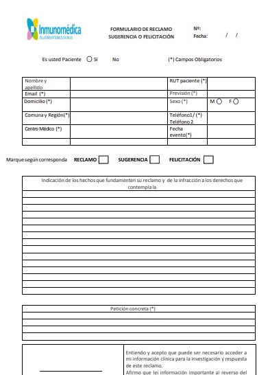formulario reclamo inmunomedica