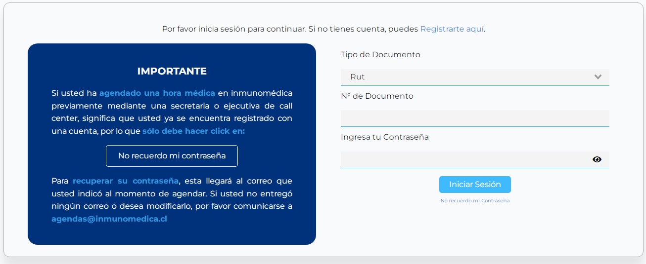 pasos finales agendando hora por internet inmunomedica